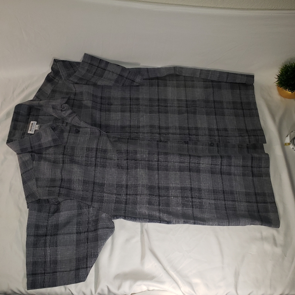 Haggar Cool 18 TEC Black-Grey Short Sleeve Shirt L